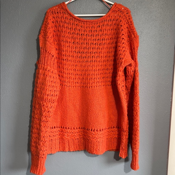 Free People Bright Orange Open-Knit Scoop Neck Sweater - Picture 7 of 7